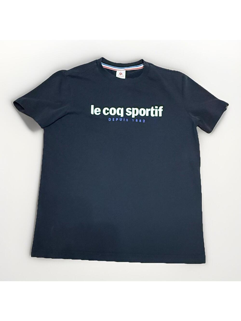 Le Coq Sportif T-Shirt Mens Medium Black Depuis 1882 Spellout Logo Soccer Sport